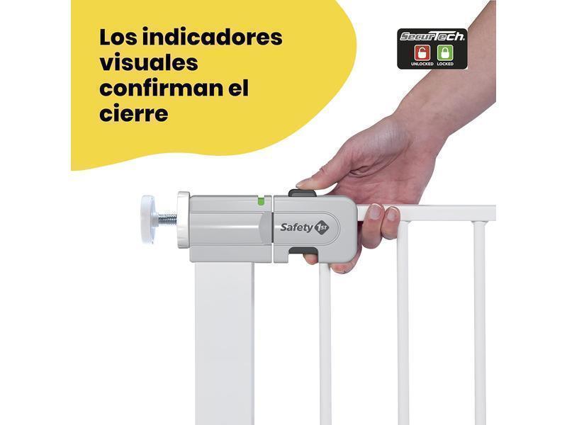 Safety 1st Secure Tech Metal Barrera de seguridad niños, metálica para puertas y escaleras con apertura de 73-80 cm, extensible hasta 136 cm con extensiones que se venden por separado, color blanco