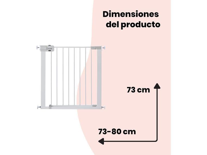 Safety 1st Secure Tech Metal Barrera de seguridad niños, metálica para puertas y escaleras con apertura de 73-80 cm, extensible hasta 136 cm con extensiones que se venden por separado, color blanco