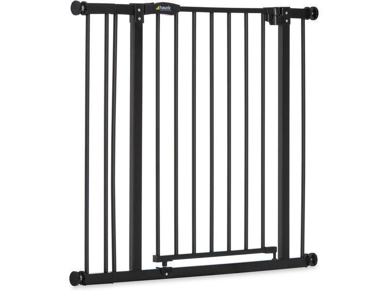 hauck Barrera de Seguridad de Niños para Puertas y Escaleras Close N Stop Safety incl. Extension 9 cm, Vallas Infantiles, Sin Agujeros, 84-89 cm, barandilla Escalera Niños,Metal, Negro