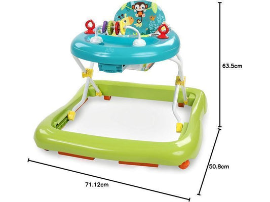 Bright Starts, Andador Primeros Pasos Plegable para Bebés Giggling Safari, juguete de ábaco divertido y colorido, altura ajustable, asiento extraíble, lavable a máquina, a partir de 6 meses