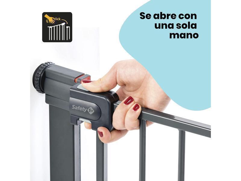 Safety 1st Easy Close Metal, Barrera Seguridad Niños Escalera Presión, 73–80cm (máx. 108cm), Valla Seguridad Infantil Fácil Cierre, Abre 1 Mano, Sin Tornillos (Sin Taladros), Doble Bloqueo, Negra