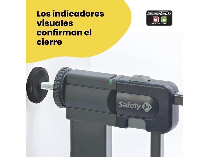Safety 1st Easy Close Metal, Barrera Seguridad Niños Escalera Presión, 73–80cm (máx. 108cm), Valla Seguridad Infantil Fácil Cierre, Abre 1 Mano, Sin Tornillos (Sin Taladros), Doble Bloqueo, Negra
