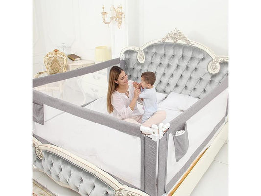 ZEHNHASE Barandilla de La Cama para bebés, Barrera de Cama para niños Colchón Doble, Doble, tamaño Completo tamaño Queen y King (Gris, 190cm)