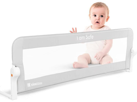 KikkaBoo Barrera de Cama Infantil I AM SAFE, Barrera Seguridad 150 cm, Protección Contra Caídas, Barandilla Cama, Fácil Montaje, Barra Plegable, Gris